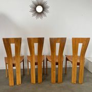 4 old French design solid elm chairs from the 70s vintage