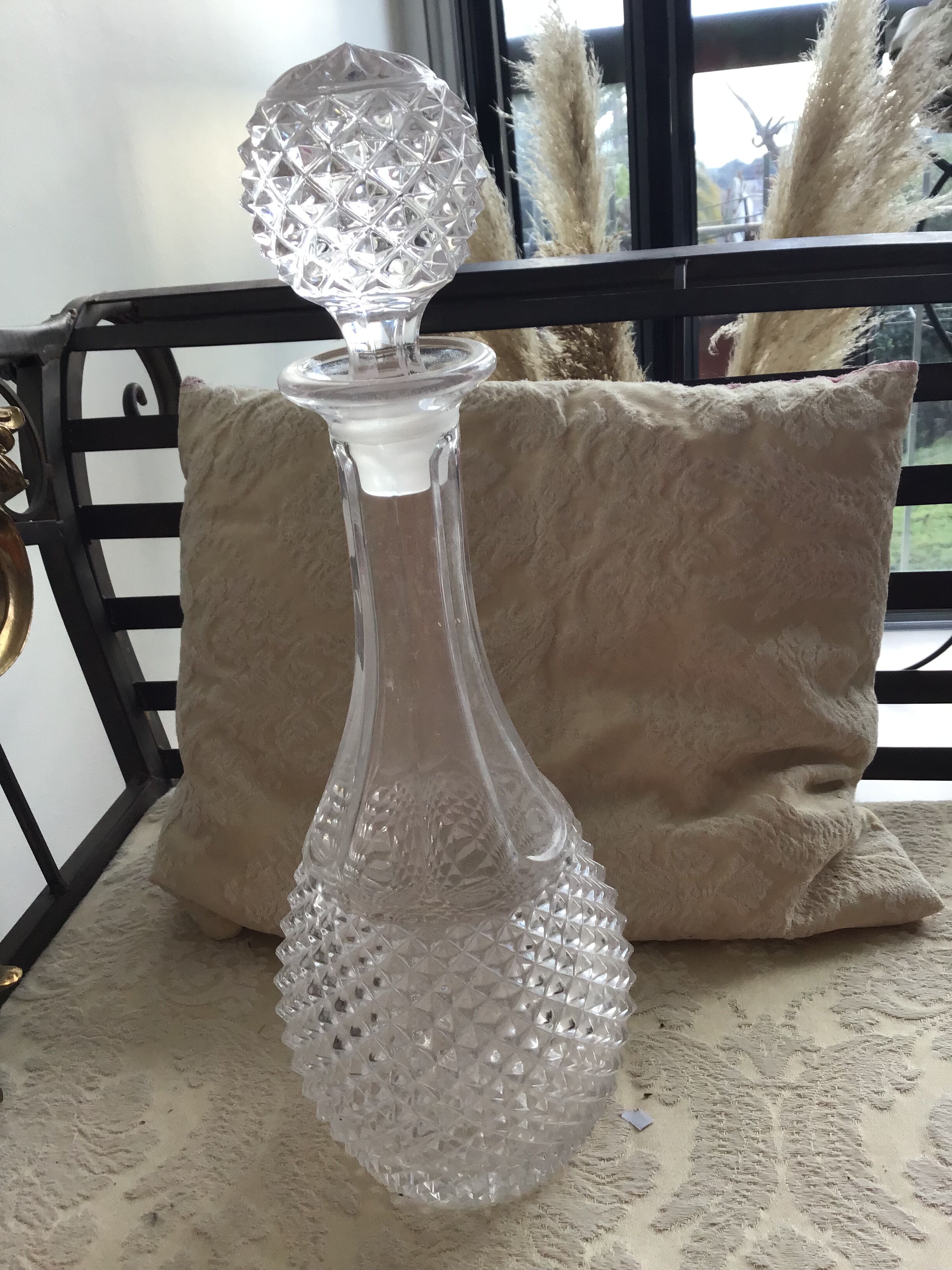 Crystal and glass wine decanter