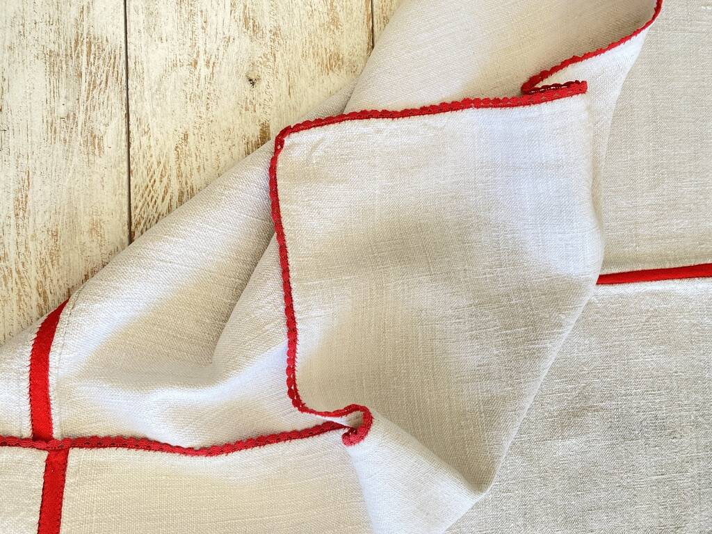 Square Basque tablecloth with hand-trimmed center - 140x130 - Hemp