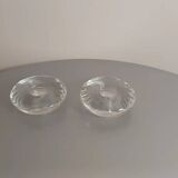 Antique French round candlesticks in glass or crystal with small bubbles