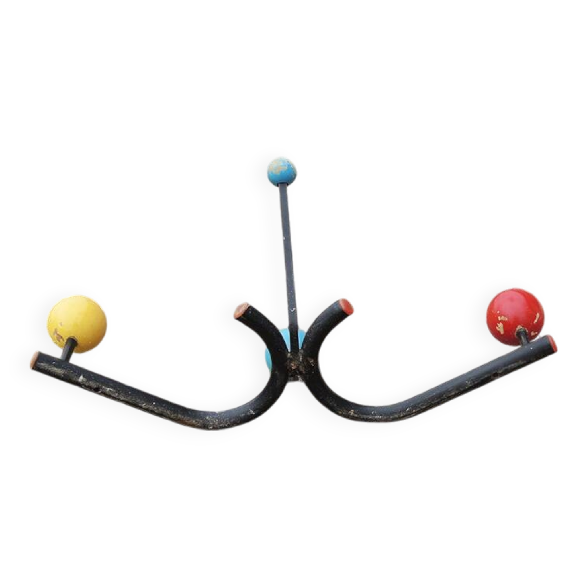 Porte-manteau mural 4 boules multicolores ancien