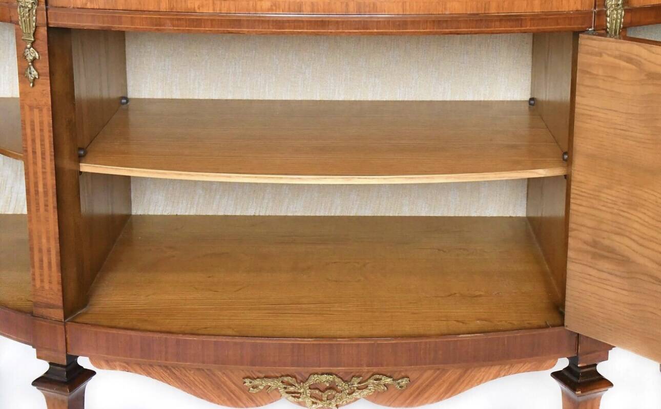 Louis XVI style half-moon marble marquetry sideboard