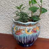 Art deco pot cache birds in old glazed ceramic