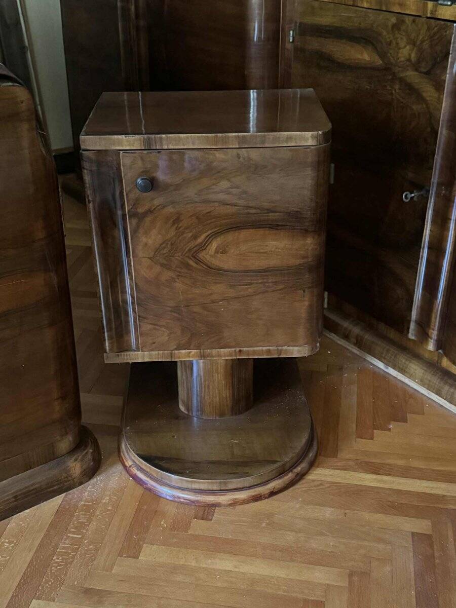 Art Deco bedroom set in walnut veneer, 1930s, set of 3