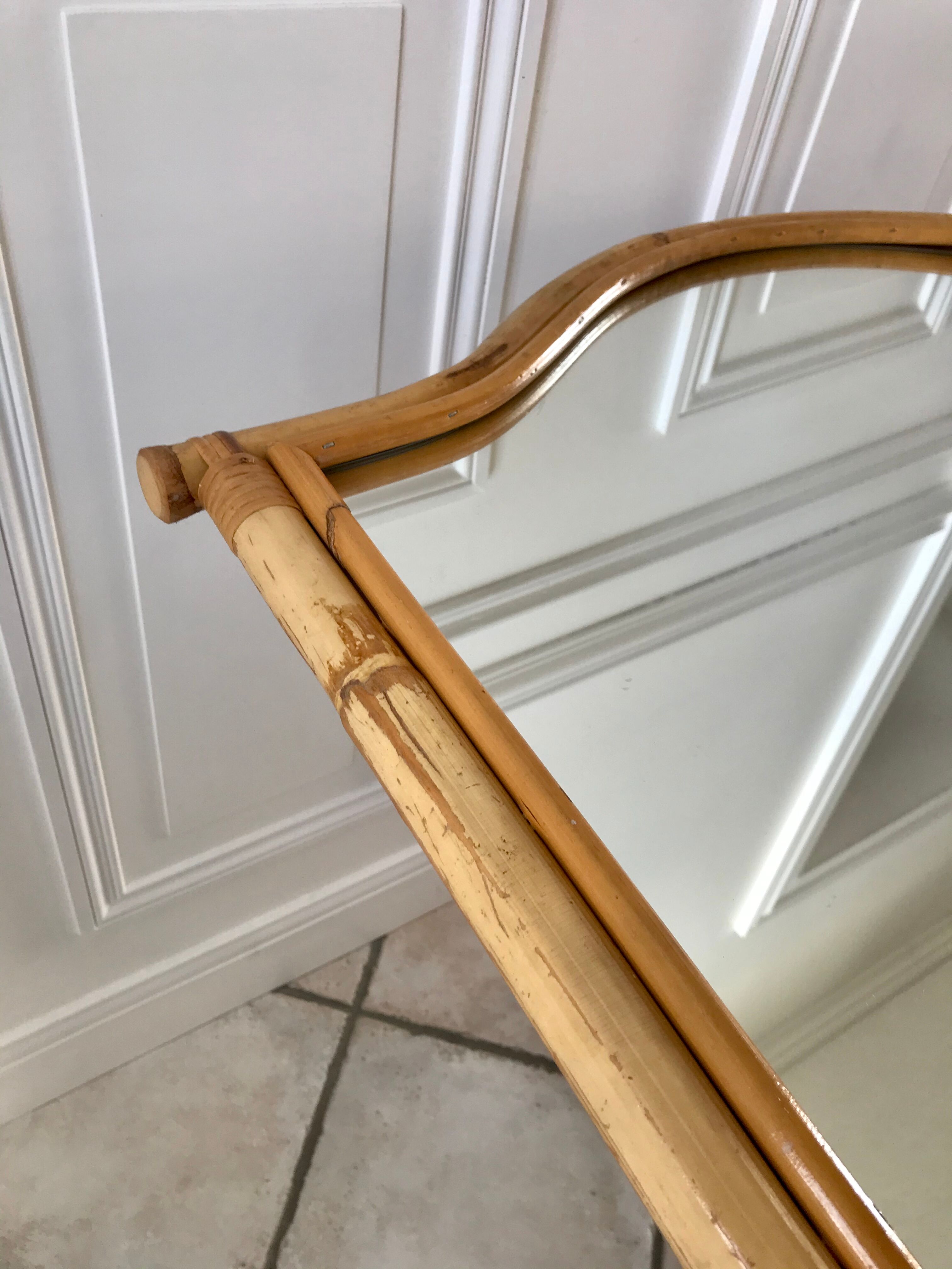 Rattan & bamboo mirror 50s