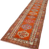 Handwoven rustic anatolian red runner carpet 93 cm x 374 cm