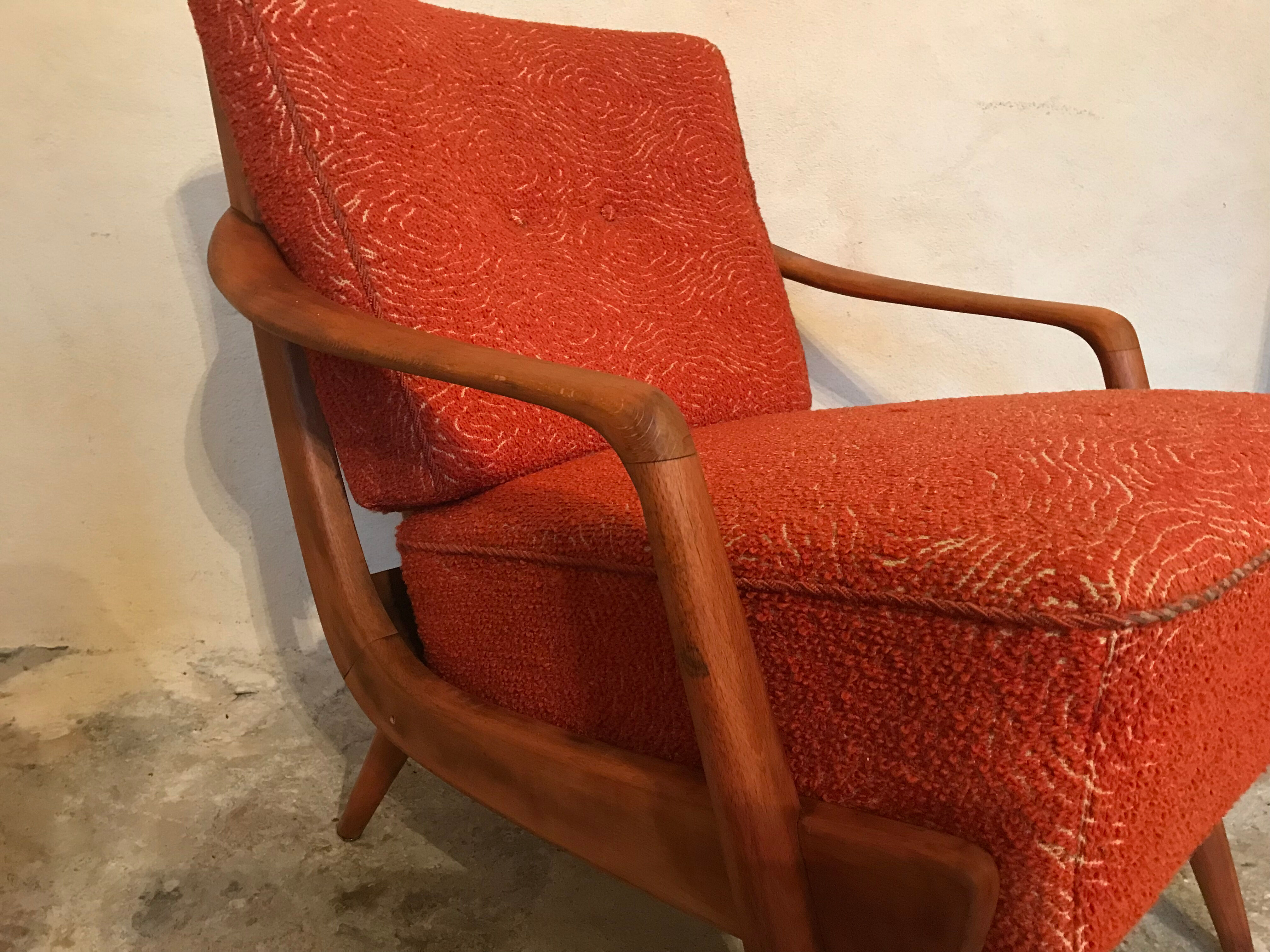 Fauteuil vintage mid-century pieds compas style scandi