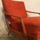 Fauteuil vintage mid-century pieds compas style scandi