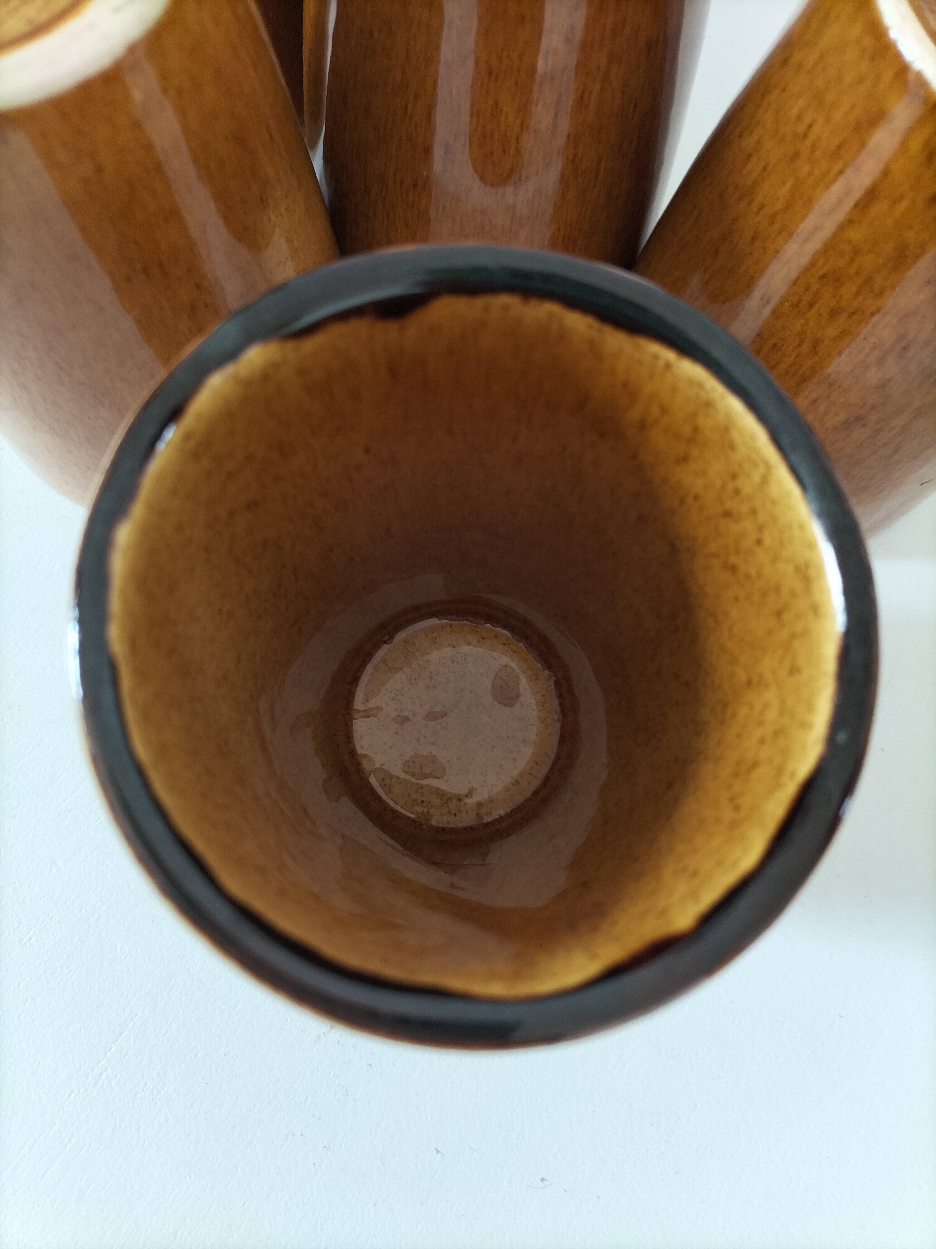 5 vintage caramel glazed stoneware cups, 70s crafts