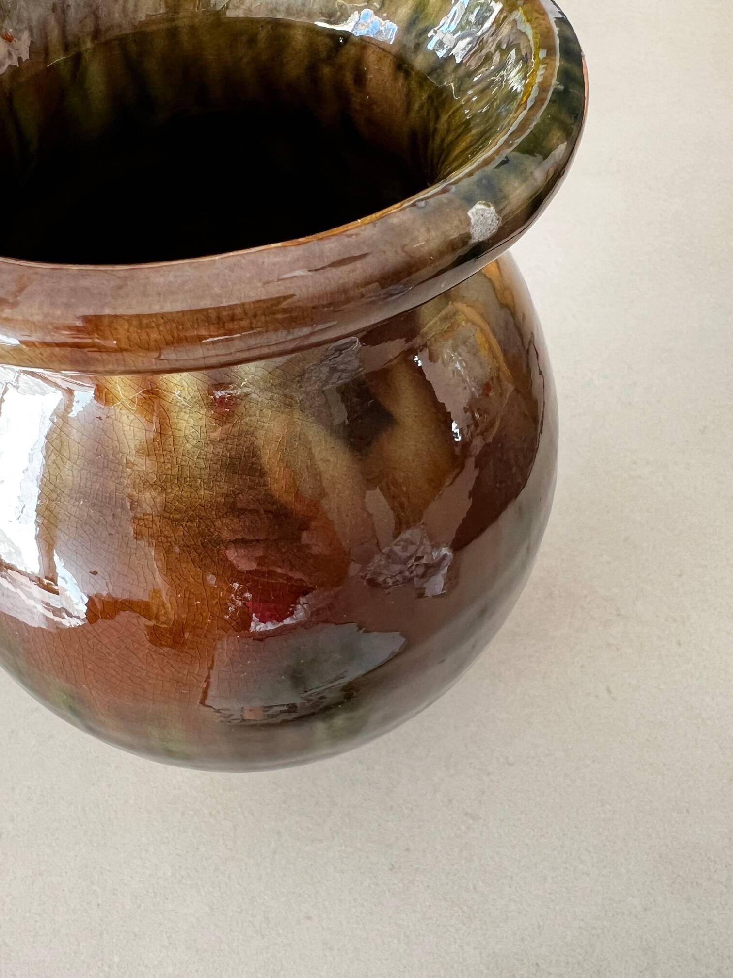 Green flamed stoneware vase