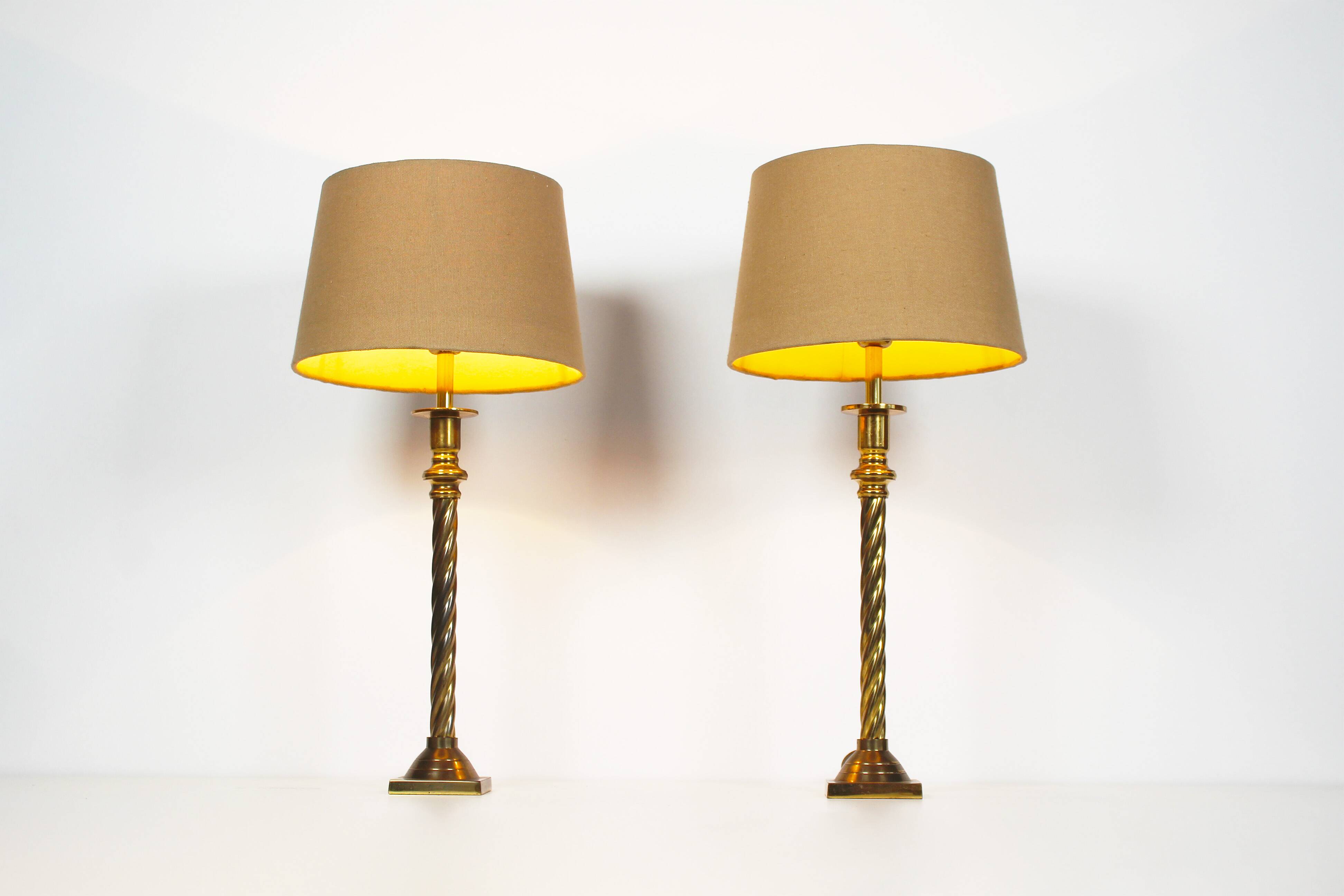 Vintage pair of Brass Column Table Lamps by Kullmann