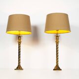 Paire de lampes de table à colonne en laiton vintage par Kullmann