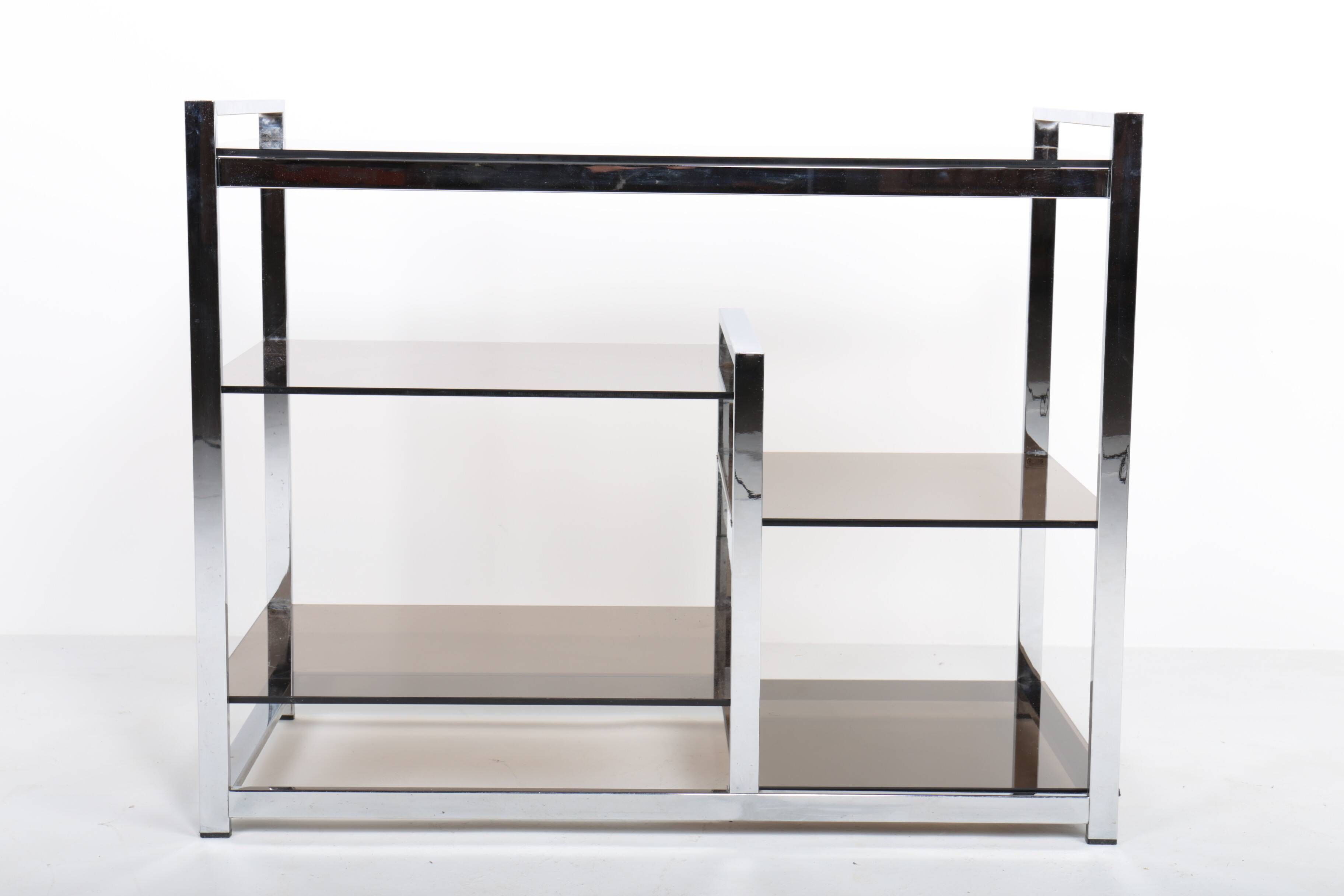 Vintage hifi or TV unit in chrome steel and smoked glass