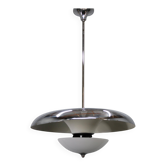 Chandelier Art Déco en chrome et verre opalin par Napako, années 1930
