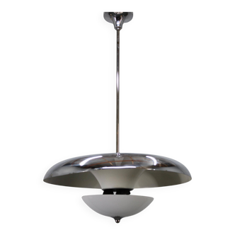 Art Deco chrome and opaline glass chandelier by Napako, 1930s