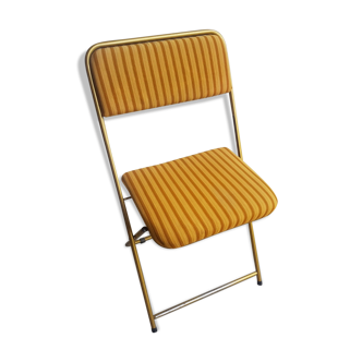 Old folding chair lafuma metal gold with fabric yellow stripes vintage