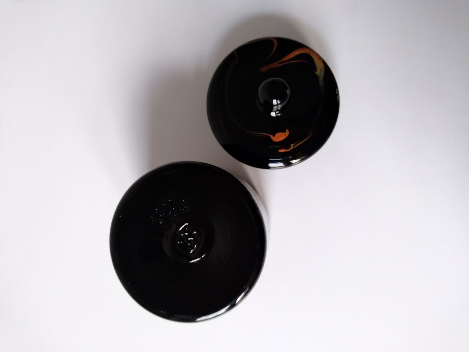 Black opaque glass box with WV glass stamp