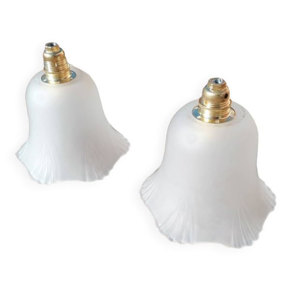 Lot de 2 baladeuses suspensions vintage en verre blanc