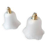 Set of 2 vintage hanging lamps in white glass