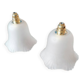 Set of 2 vintage hanging lamps in white glass