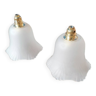 Lot de 2 baladeuses suspensions vintage en verre blanc