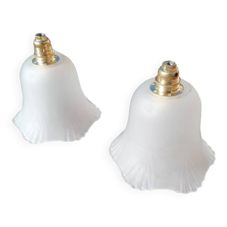 Set of 2 vintage hanging lamps in white glass