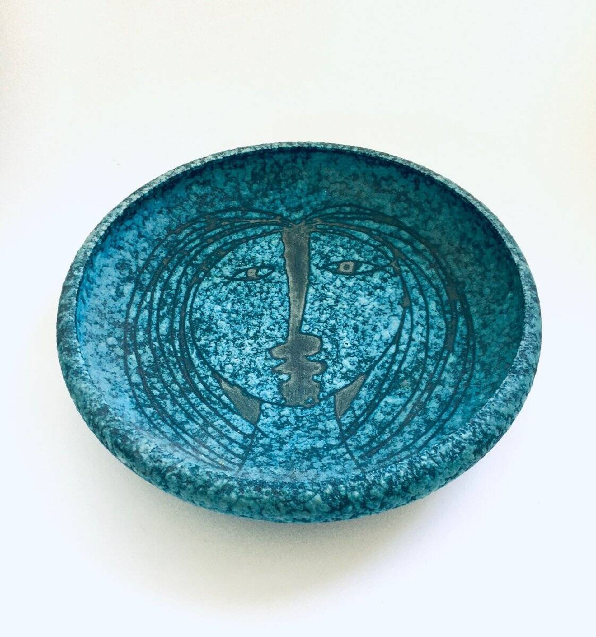 Art Ceramics Sgraffito Face Bowl by Alvino Bagni for Raymor, 1960s
