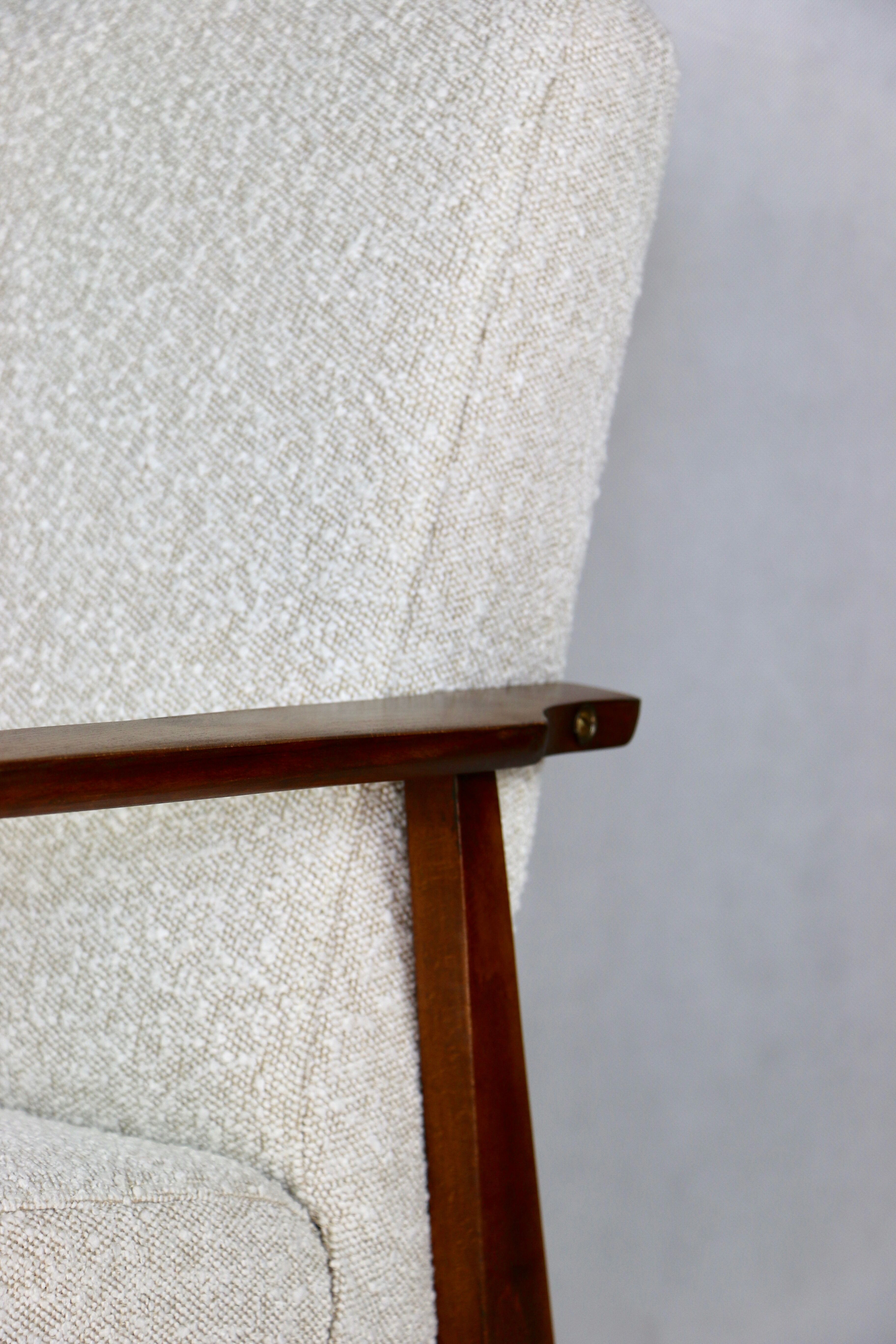 Fauteuil boucle ivoire blanc vintage, années 1970