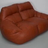 Pouf / Canapé 2 places en cuir patchwork vintage