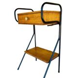 Vintage oak bedside table with black metal legs circa 50s/60s