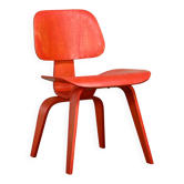 Charles & Ray Eames Early DCW Red aniline dye Ash Dining Chair for Evans Plywood
