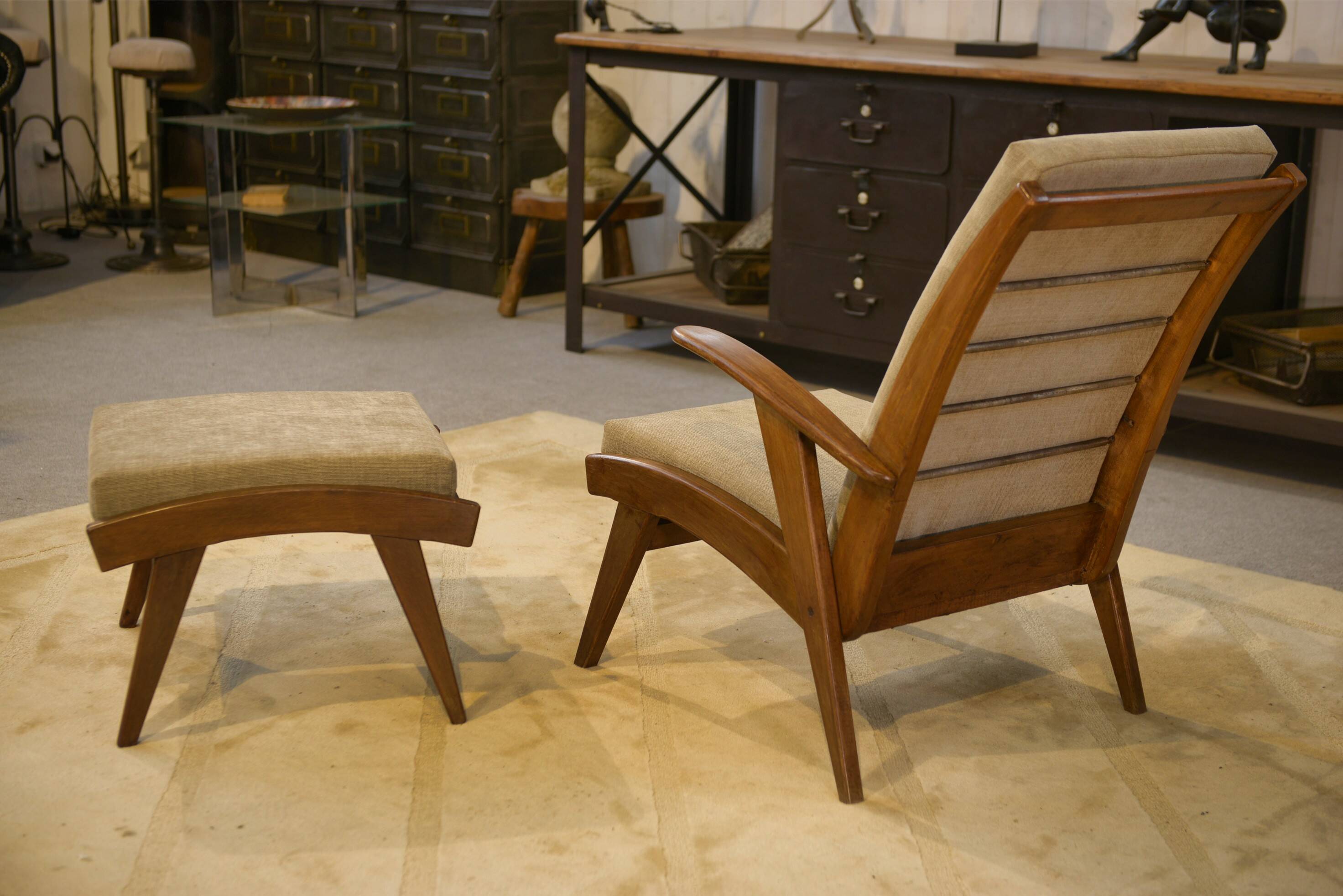 Fauteuil scandinave et deux ottomans 1960’s