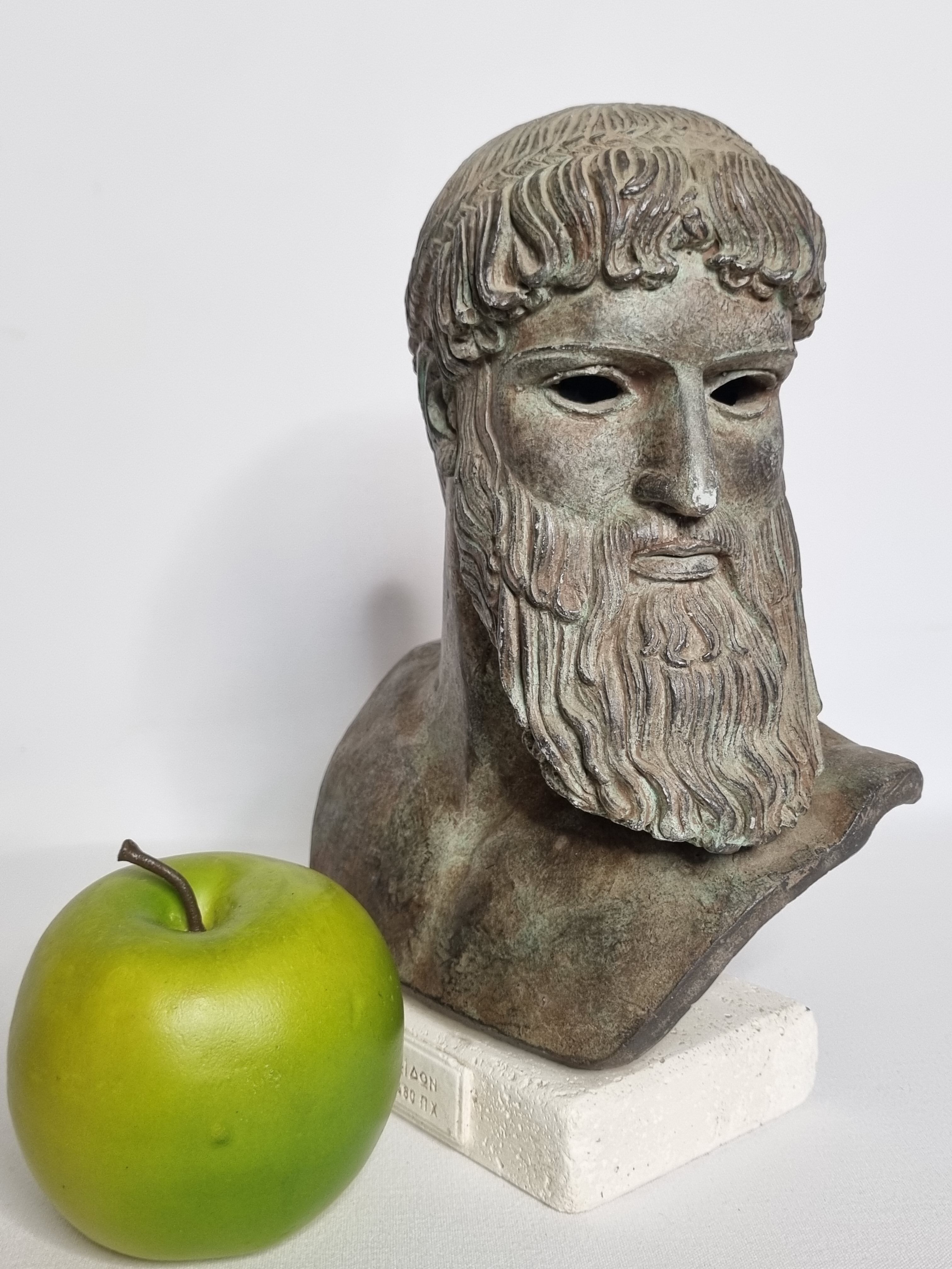 Bust of Poseidon in patinated plaster on plaster base,