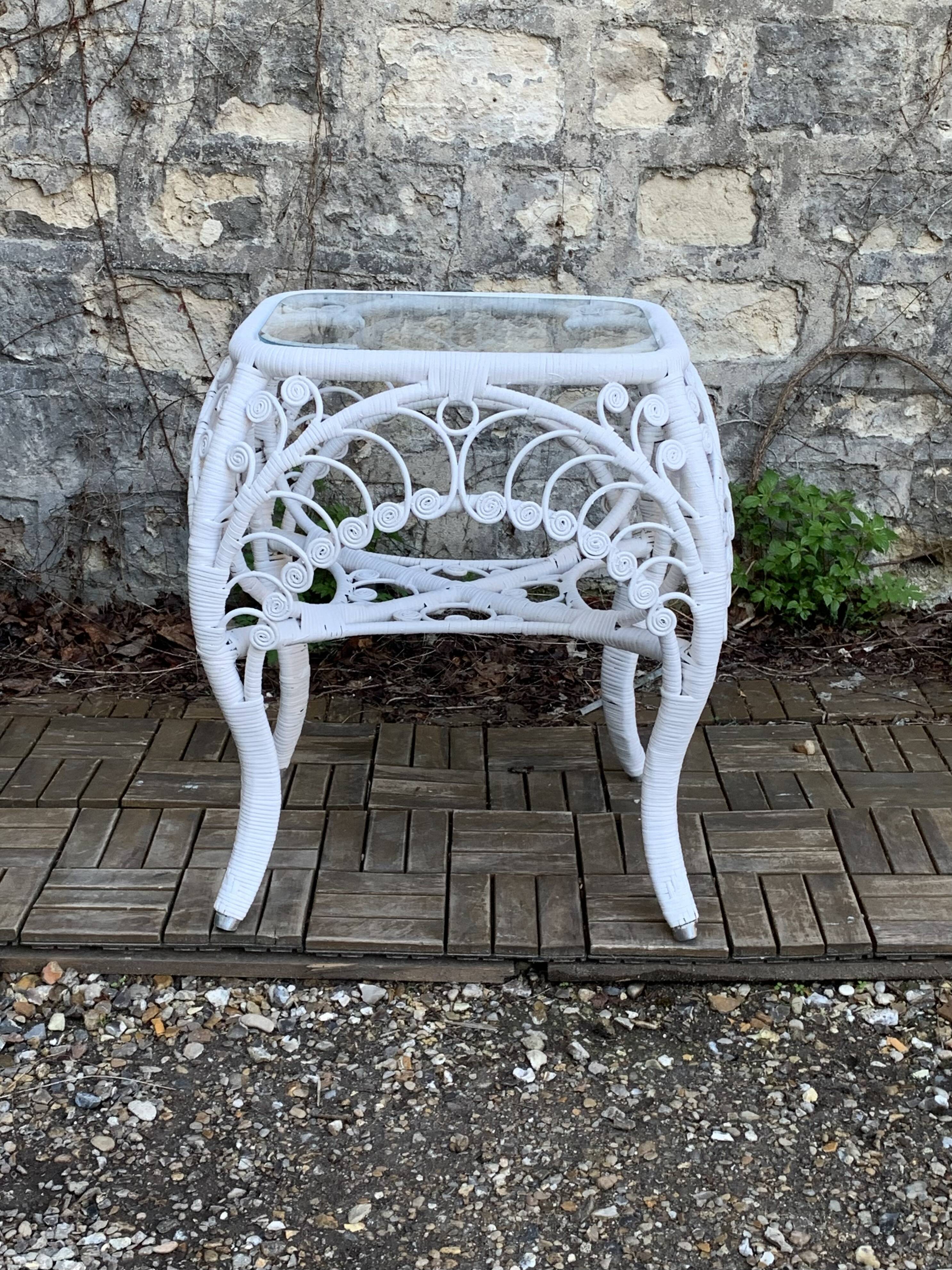 Peacock white rattan side table 1970
