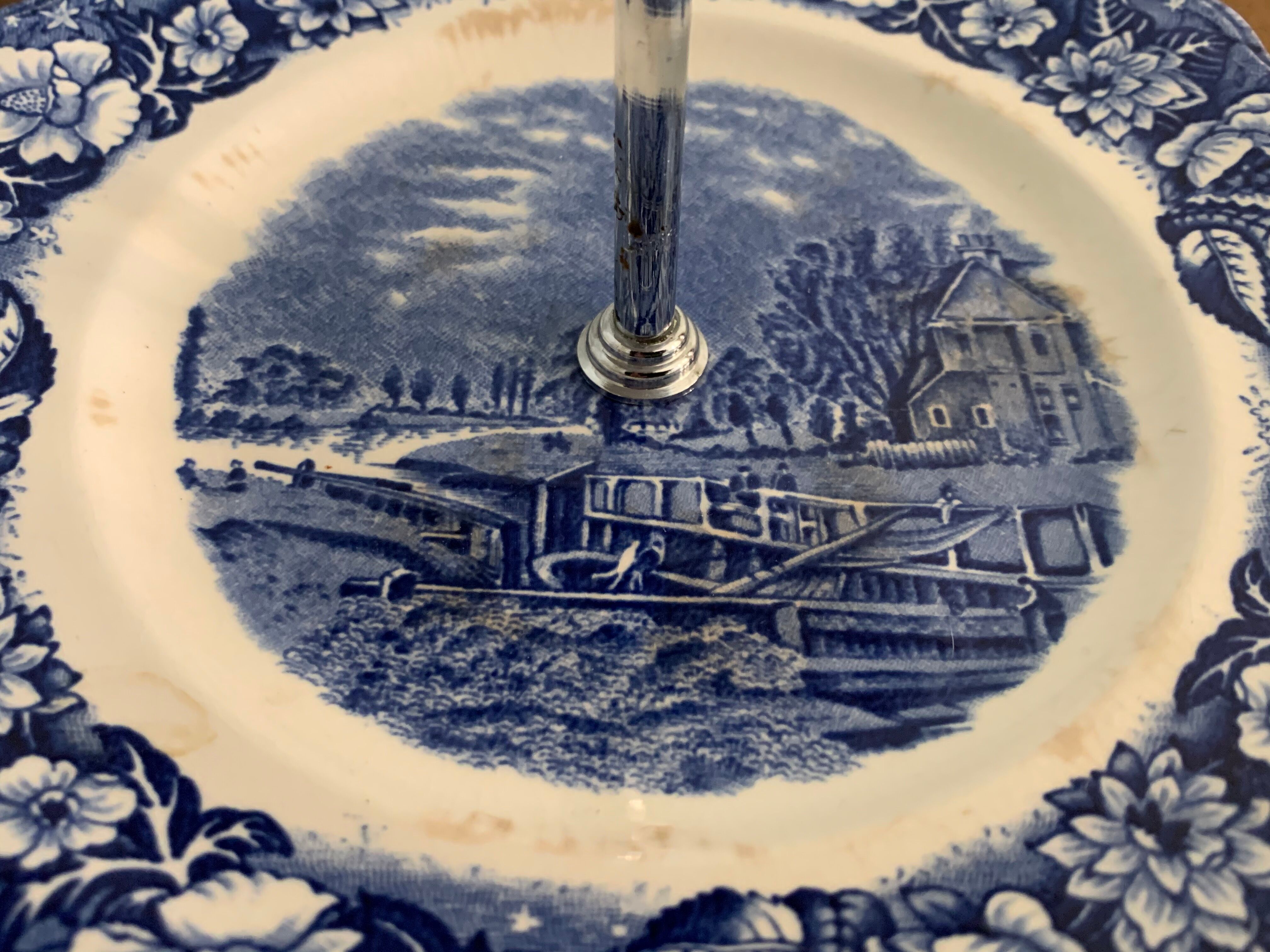 Blue and white porcelain servant or display Palissy Pottery Staffordshire England 1960