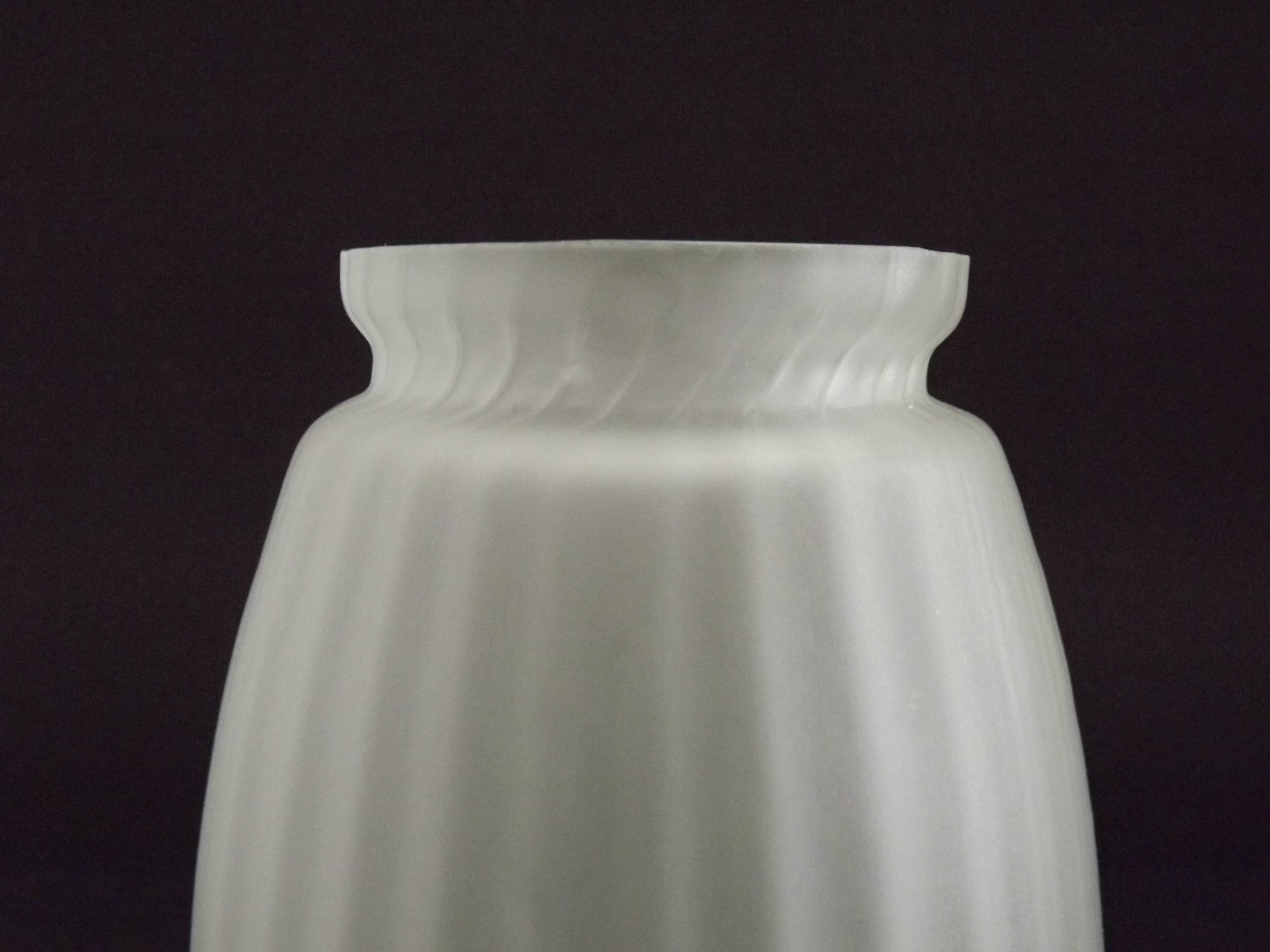 Set of 3 White Opaque Glass Shades With Ribbed Detail Pink Frilled Edge