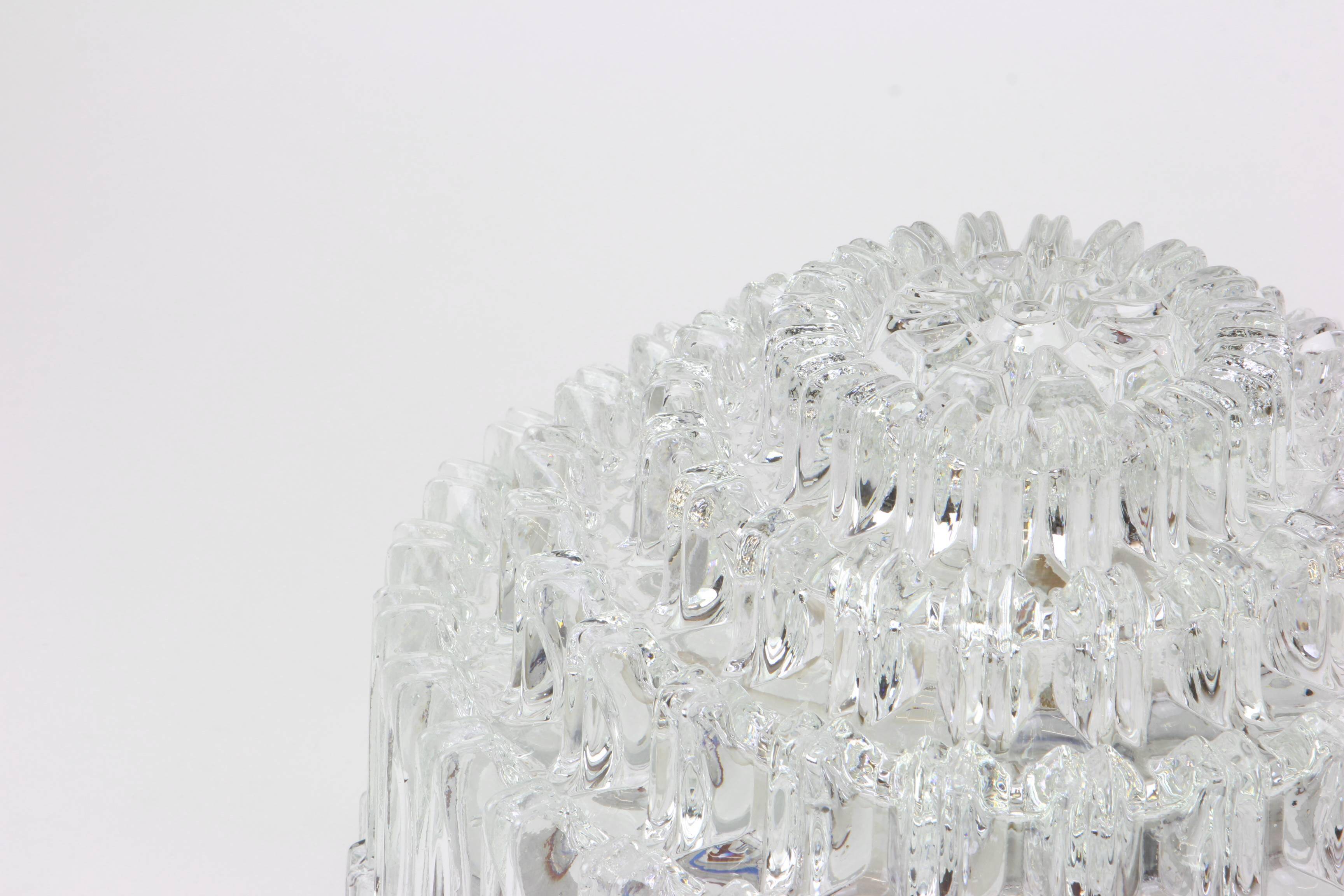 Round textured glass ceiling light by Limburg, Germany, 1970s.