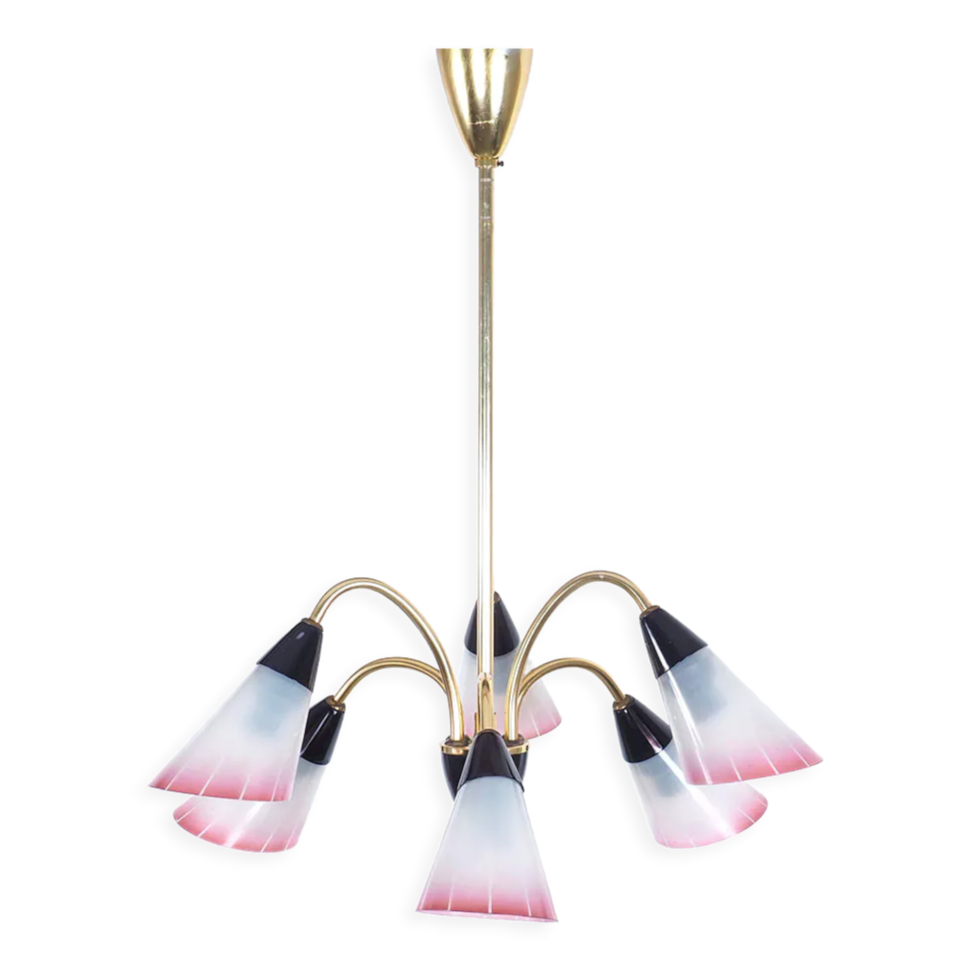 Vintage brass and glass Italian chandelier, 1950s