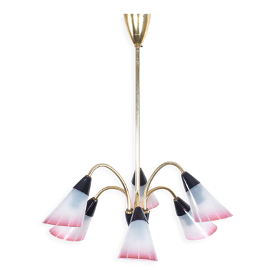 Lustre italien vintage en laiton et verre, années 1950