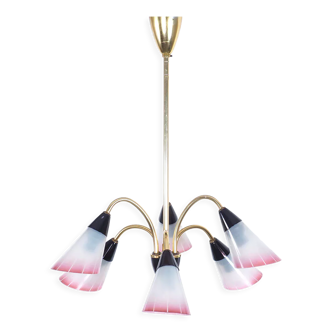 Lustre italien vintage en laiton et verre, années 1950