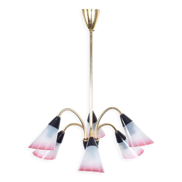 Vintage brass and glass Italian chandelier, 1950s