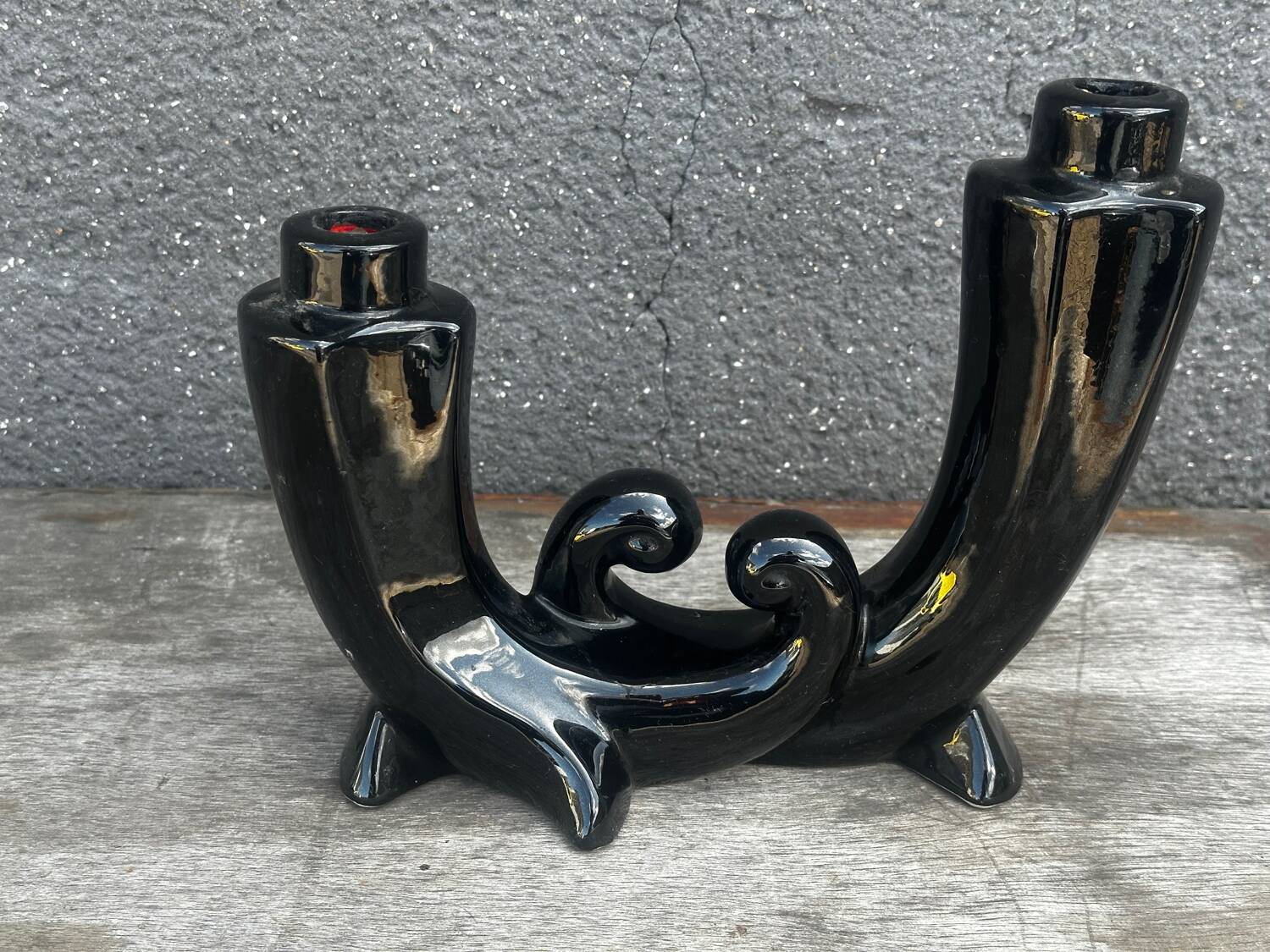 Vallauris Black Ceramic Candle Holder from the 50s