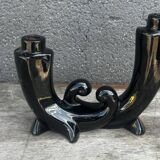 Vallauris Black Ceramic Candle Holder from the 50s