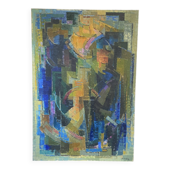 Cubist Composition by Alfred Vachon, Oil on canvas, 1961
