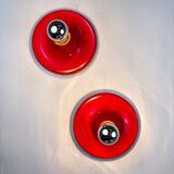 Pair of red Targetti Sankey sconces, 1970s, Italy