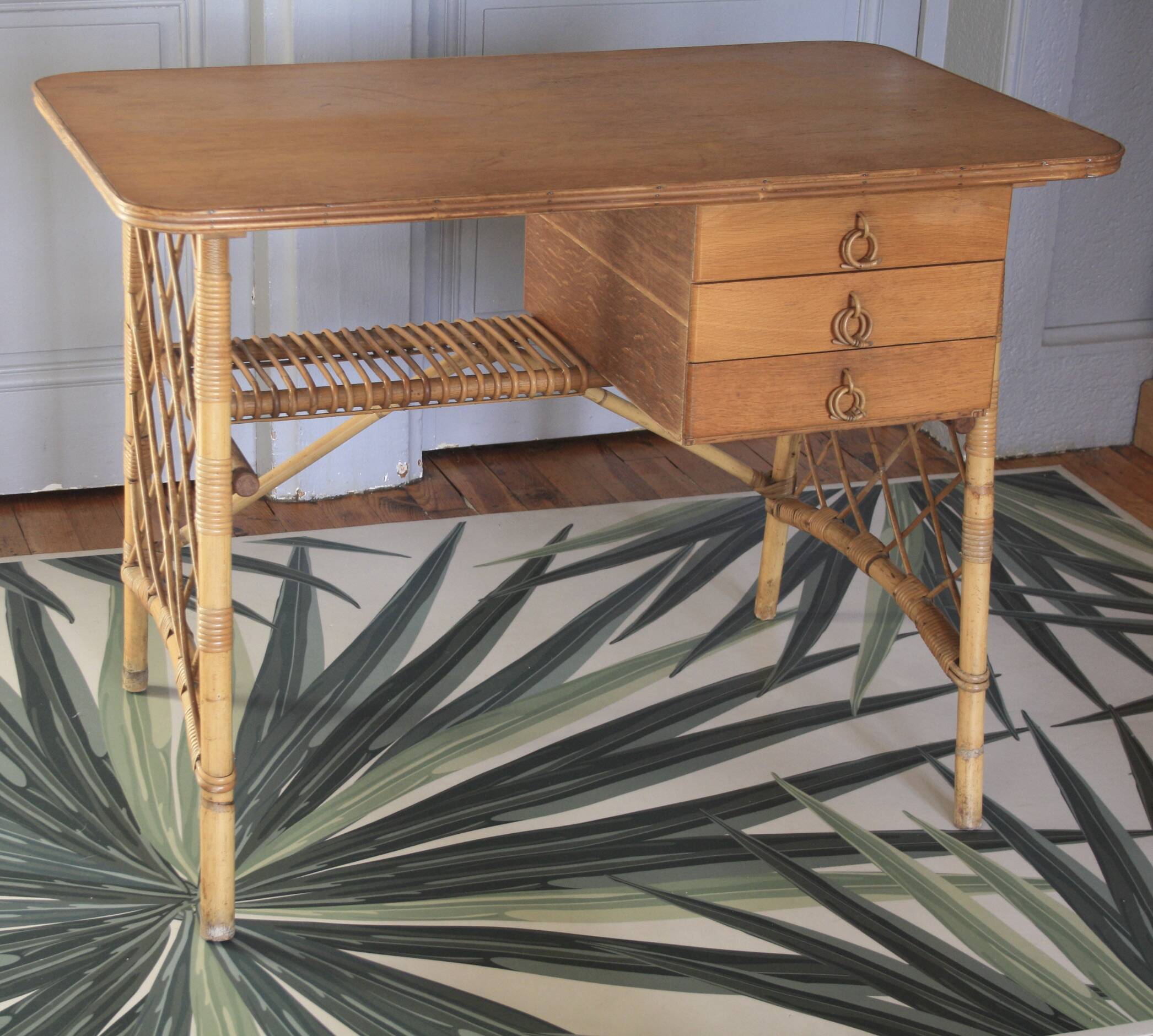 Louis Sognot desk bamboo, rattan