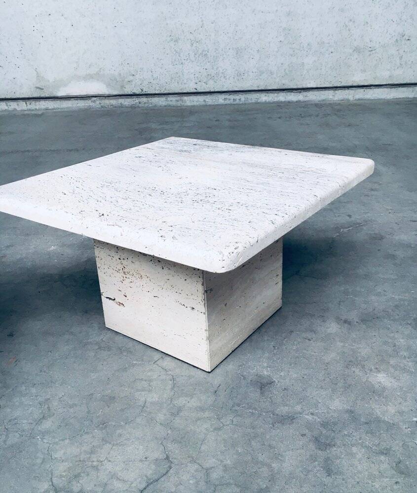 Italian Travertine Square Side End Table, 1970s, Set of 2