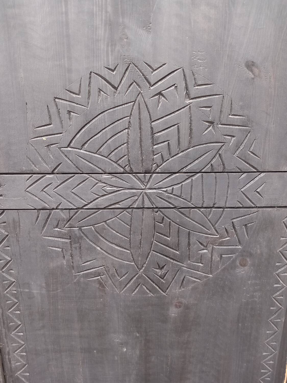 3 large carved wooden panels/doors