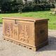 wedding chest in solid fruit wood carved with 2 Menorahs and Hebrew symbol from the 18th century or even before.