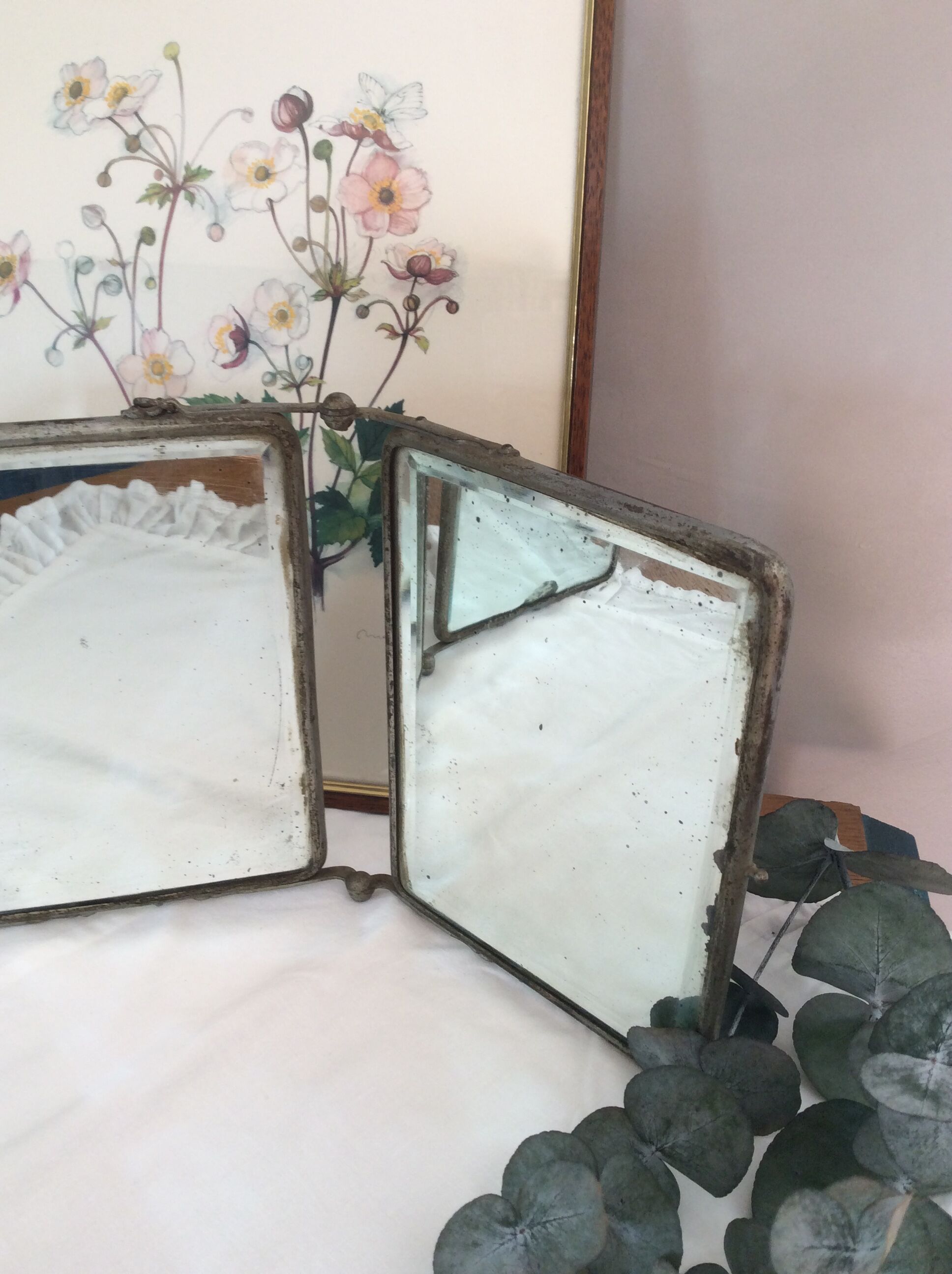 Old triptych barber mirror